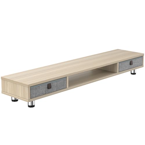 Fenge Dual Monitor Stand, 2-Tier Desk Organizer with Drawers, 42.5in, Oak - color: Oak