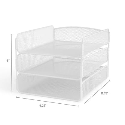 Safco Onyx Desk Organizer, 3 Trays, Office and Classroom Mailbox, Paper and Mail Sorter, Steel Mesh, White