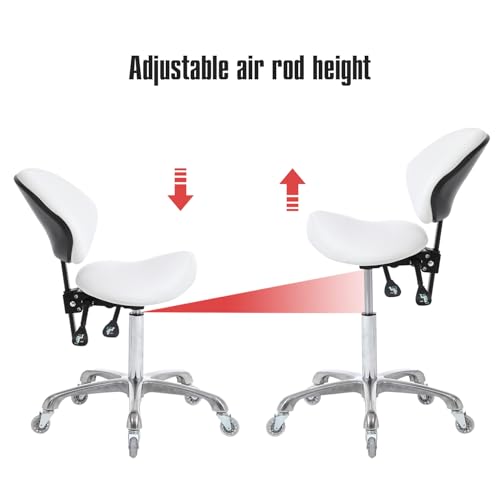 Hydraulic Saddle Rolling Adjustable, Heavy-Duty (350 lbs) Stool Chair for Beauty Salon Massage Dental Clinic Home Office Use(White, Updated to Soft Wheels) - color: White