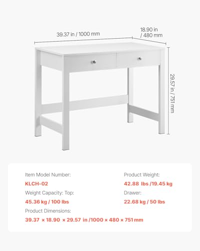 VEVOR Small Desk with Drawers, 39 Inch Wide Computer Desk with Storage, Wooden Table for Home Office, Vanity Desk with Drawers, Study Table for Adults/Students for Drawing, Reading, Writing - size: 39.37"D x 18.90"W x 29.57"H