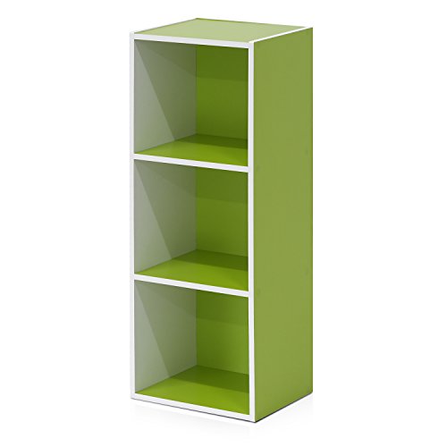 Furinno LUDER Book Shelf, 3-Cube Bookshelf, Bookcase with Open Shelves, 9.3 x 12 x 31.5, Easy Assembly, for Living Room, Bedroom, Home Office, White/Green - color: White/Green, size: 3-Tier Cube