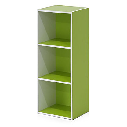 Furinno LUDER Book Shelf, 3-Cube Bookshelf, Bookcase with Open Shelves, 9.3 x 12 x 31.5, Easy Assembly, for Living Room, Bedroom, Home Office, White/Green - color: White/Green, size: 3-Tier Cube