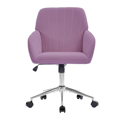 YITAI Velvet Office Desk Armchairs with Silver Base and Wheels,Modern Height Adjustable 360 Degree Swivel Upholstered Vanity Chairs for Living/Room Bedroom/Study,Light Purple - color: Silver Purple