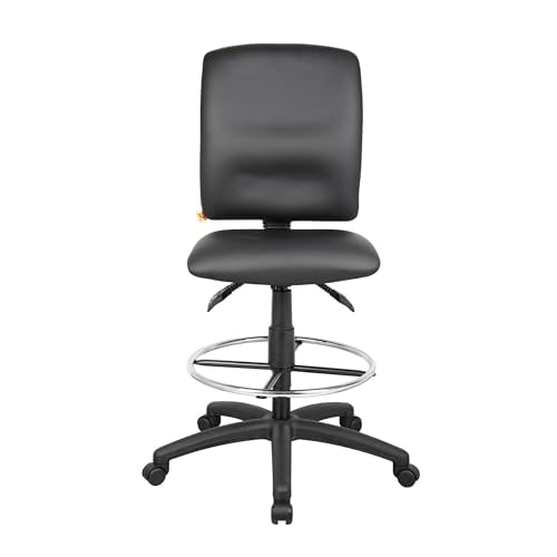 Benzara Reza Swivel Drafting Stool, Footring, Black Faux Leather, Contoured