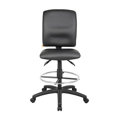 Benzara Reza Swivel Drafting Stool, Footring, Black Faux Leather, Contoured