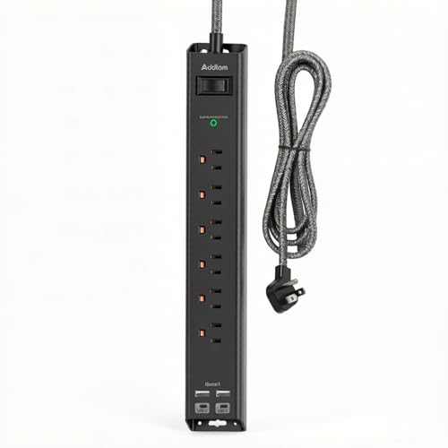 Surge Protector Power Strip - 2ft Extension Cord with 6 AC Outlets 4 USB | Flat Plug Power Strip with 2 USB-C, 1875W/15A, 900J Surge Protection, Outlet Extender for Home Office Dorm Room Essentials - color: Black & Dark Grey, size: 2 FT