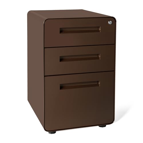 Laura Davidson Furniture Stockpile 3 Drawer File Cabinet with Lock - Under Office Desk Metal Filing Cabinet, Legal/Letter File Folders, Wheels and Stationary Feet, Pre-Assembled, Dark Brown - color: Dark Brown