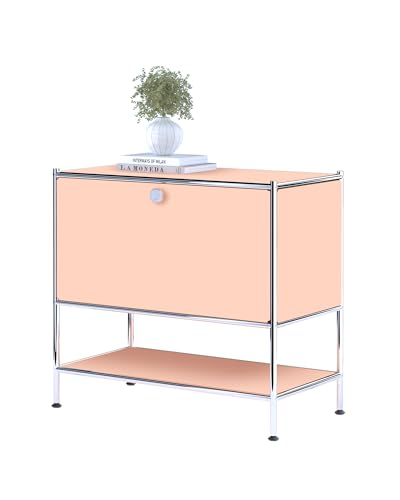 Metal Nightstand, Mid-Century Modern Bookshelf, Flap Door 27.5 | Sleek Modern Design,Space-Saving, Cube Storage Organizer, Bedside Table, Entryway Console for Home, Office, or Foyer - color: Matt Pink
