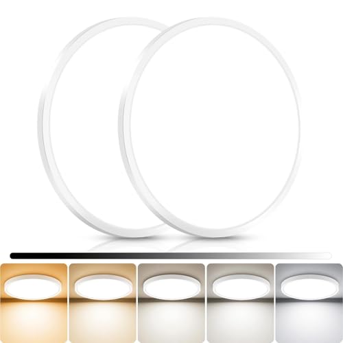 libtit 2Pack 13inch LED Flush Mount Ceiling Light, Dimmable & 5Color Temperatures (3000K-6500K), 24W Round Slim White Light Fixture for Bedroom Livingroom Garage Kitchen - color: White, size: 13inch-2pack