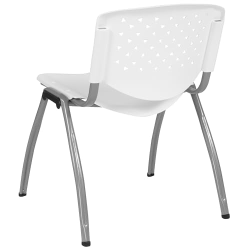 EMMA + OLIVER Home and Office White Plastic Stack Chair with Perforated | Powder Coated, 880 LBS. Weight Capacity - color: White