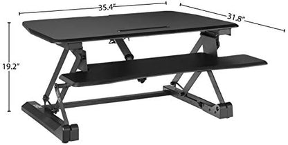 Seville Classics OFF65806 Airlift 36" Electric Height Adjustable Standing Desk Converter Workstation with 2.1A USB Charger Ergonomic Motorized Dual Monitor Riser Full Black - color: Electric Black