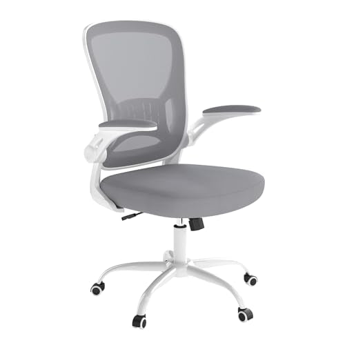 Youhauchair Adjustable Mesh Ergonomic Office Chair Set of 1, Grey | Flip-up Arms, Lumbar Support, Height Adjustable, Swivel, Breathable, Rocking, Mid Back Compurter Chair with Wheels - color: Grey, size: Set of 1