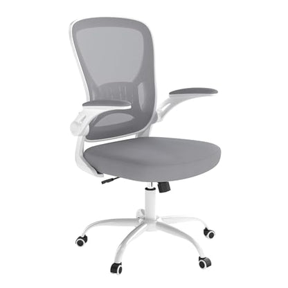 Youhauchair Adjustable Mesh Ergonomic Office Chair Set of 1, Grey | Flip-up Arms, Lumbar Support, Height Adjustable, Swivel, Breathable, Rocking, Mid Back Compurter Chair with Wheels - color: Grey, size: Set of 1
