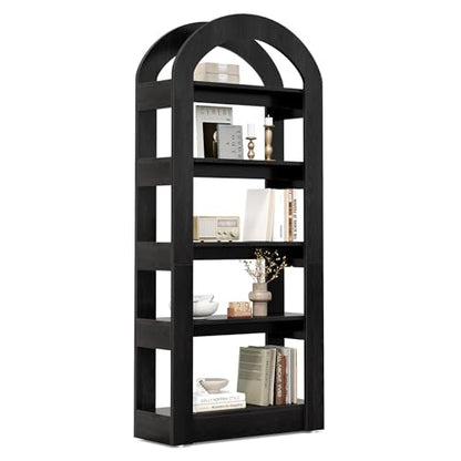 LITTLE TREE 5-Tier Bookshelf, Arch-Shaped Racks, Tall Standing Wooden Bookcase Display Shelf Modern Storage Solution (1, Black) - color: Black, size: 1