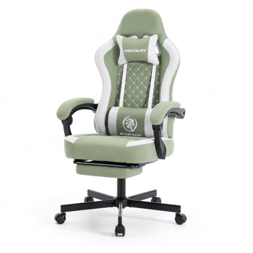 Office Desk Computer Gaming Chair for Adults, Ergonomic High Back Gamer Chair with Massage and Pocket Spring Cushion, Swivel Comfy Video Game Chairs with Footrest and Lumbar Support (Green White) - color: Base Green Fabric