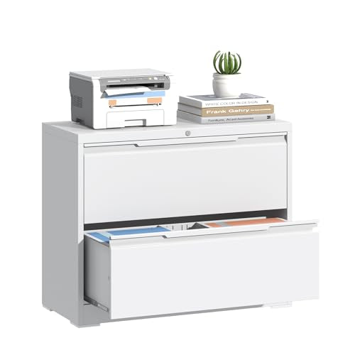 Lateral File Cabinet 2 Drawer, Metal File Cabinet with Lock - color: White, size: 2 Drawer - Lateral