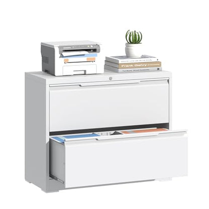 Lateral File Cabinet 2 Drawer, Metal File Cabinet with Lock - color: White, size: 2 Drawer - Lateral