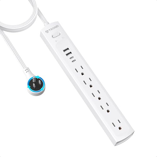 TROND 360 Rotating Plug Surge Protector Power Strip with 5 AC Outlets - color: White, size: 10 ft