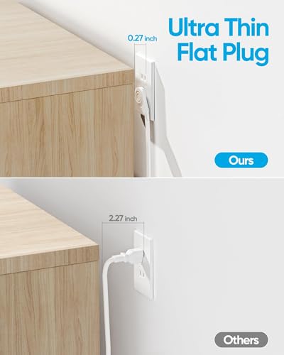 Flat Plug Power Strip with 5 FT Extension Cord, 6 Outlets 3 USB Ports(1 USB C), 3 Sided Outlet Extender for Home Office Travel Dorm Room Essentials, White