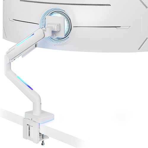 ARES WING Ultrawide Monitor arm with RGB for 17-49 Inch Screen, White - color: White