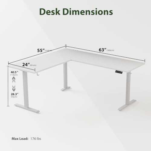 Agilestic 63 x 55 Inch L Shaped Electric Standing Desk, White - color: Pure White, size: 63x55 Inch
