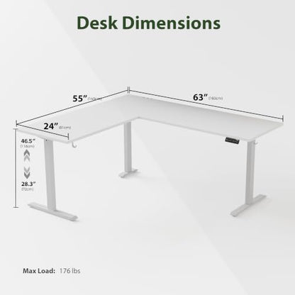 Agilestic 63 x 55 Inch L Shaped Electric Standing Desk, White - color: Pure White, size: 63x55 Inch