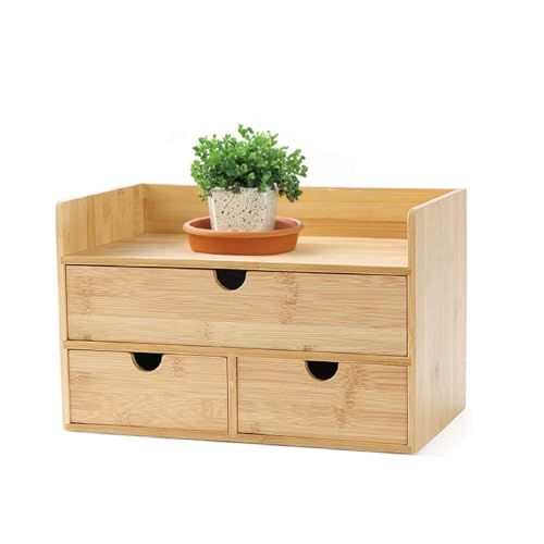 3 Drawer Bamboo Desk Organizer with Shelf – Makeup Storage & Tabletop Organizer for Home Office, Workspace, or Bathroom – No Assembly Required | Makeup Storage & Tabletop Organizer for Home Office, Workspace, or Bathroom – No Assembly Required