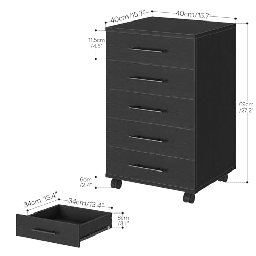 HOOBRO 5-Drawer File Cabinet, Office Cabinet with Drawers, Wooden Storage Cabinet with Wheels for Makeup, Home Office, Study, Easy Assembly, Black BK05WJ01 - color: Black