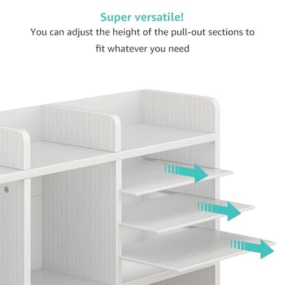 NUTIKAS Desktop Bookshelf for Computer Desk - 36" Desk Hutch Organizer with 4-Tier Paper Tray, Tabletop Storage Rack for College Dorm Room Essentials, Home Office Shelving, White