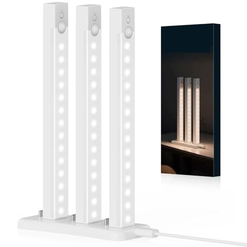 Under Cabinet Lighting Rechargeable, 8Inch Motion Sensor Light Indoor 6Pack | Motion Sensor Light Indoor, Dimmable 3 Color Closet Light Battery Operated,Stick on Magnetic Under Counter Lights for Kitchen - size: 8Inch 3Pack with 1 Station