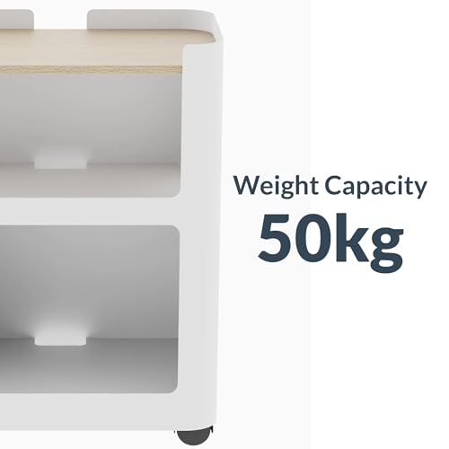 Desky Minimal Open Mobile Pedestal – 3-Tier Open Storage Cabinet with Hidden Swivel Casters and Integrated Cable Management, Black Frame/Sublime Teak - color: Sublime Teak / Black, size: Black