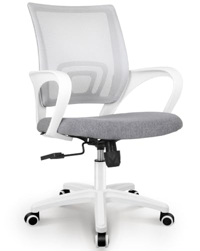 NEO CHAIR Office Computer Chair Ergonomic Mid-Back Mesh Desk Chair, Grey | Breathable Mesh Back with Lumbar Support, Height Adjustment, Smooth Rolling Casters for Home Office, Study or Gaming Setup - color: Grey-fabric