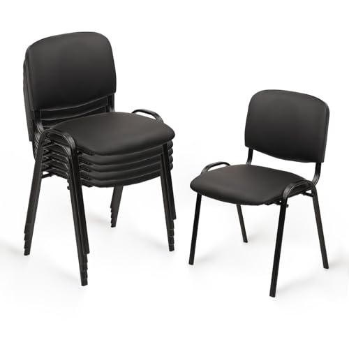 CLATINA Stacking Guest Chairs Set of 5, Leather Waiting Room Chair no Wheels, Armless Office Chairs with Metal Frames, Stackable Conference Room Chair for Reception, Meeting, Training, Black - color: Black-leather, size: 5 Pack