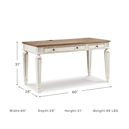 Signature Design by Ashley 60" Farmhouse Home Office Desk, Chipped White - color: White/Brown, style: Standard Desk