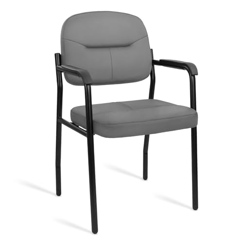 CLATINA Leather Guest Chair No Wheels, Office Reception Chair with Armrests and Lumber Support, Ergonomic Desk Armchair for Meeting Waiting Conference Lobby Room Shool, Grey, 1PK - color: Grey-laurel, size: 1pack