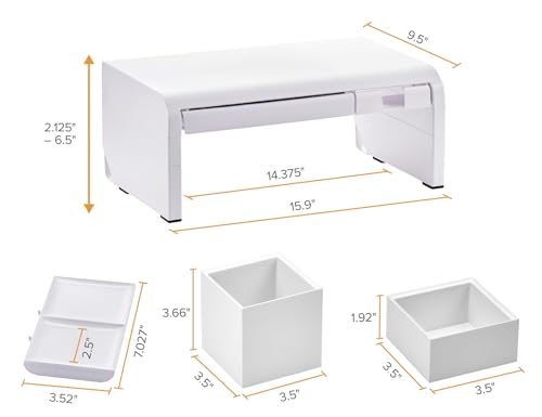 Bostitch Konnect Adjustable Monitor Riser with Drawer, Cell Phone Stand & Pencil Holder, Laptop Stand for Desk, 4 Height Levels, Cable Management & Rubber Feet - color: White, style: Deluxe Laptop Stand Kit