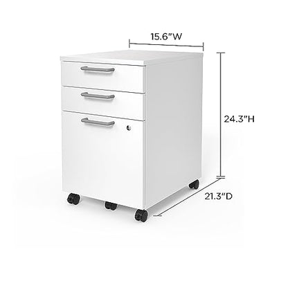 Staples Essentials 3-Drawer Vertical File Cabinet, Letter & Legal Size Documents, Lockable & Mobile, 21.3" D x 15.6" W x 24.3" H, White - size: 1 Pack, style: White