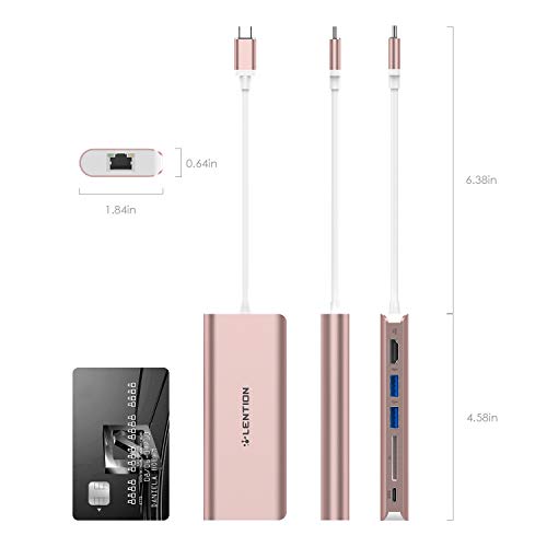 LENTION 6-in-1 USB-C Hub, 2 USB3.0, 4K@30Hz, Ethernet, Card Reader, 100W PD | Ideal for Work & Study, Stable Driver 3.0 Certified, Compatible with macOS, iOS/iPadOS, Windows & ChromeOS (C68, Rose Gold)