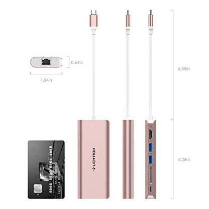 LENTION 6-in-1 USB-C Hub, 2 USB3.0, 4K@30Hz, Ethernet, Card Reader, 100W PD | Ideal for Work & Study, Stable Driver 3.0 Certified, Compatible with macOS, iOS/iPadOS, Windows & ChromeOS (C68, Rose Gold)
