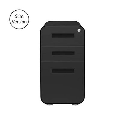 Laura Davidson Furniture Stockpile Slim 3-Drawer Mobile File Cabinet with Lock - Under Desk Metal Filing Cabinet, Legal/Letter File Folders, Wheels and Stationary Feet, Pre-Assembled, All Black - color: All Black