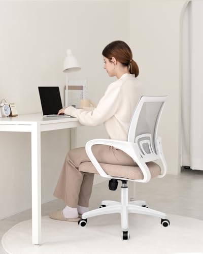 NEO CHAIR Office Computer Chair Ergonomic Mid-Back Mesh Desk Chair, Beige | Breathable Mesh Back with Lumbar Support, Height Adjustment, Smooth Rolling Casters for Home Office, Study or Gaming Setup - color: Beige