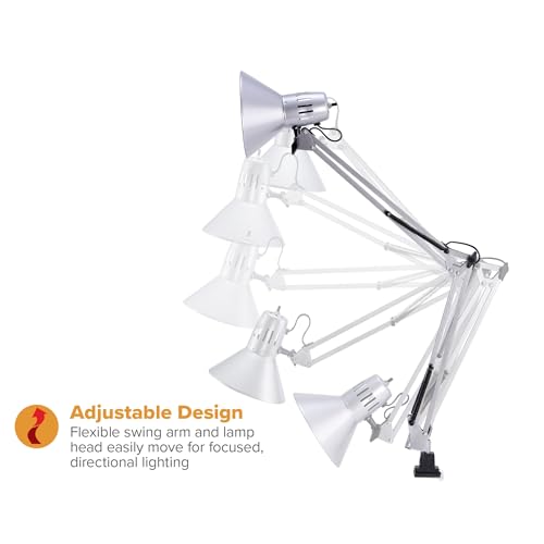 Bostitch Office VLF100-SLV Swing Arm Desk Lamp with Clamp Mount, 36" Reach with Multi-Joint Adjustment, Includes Replaceable LED Bulb (VLF), Silver - size: Clamp 36" Reach, style: Clamp, Silver