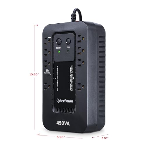 CyberPower EC450G Ecologic Battery Backup & Surge Protector UPS System, 450VA/260W, 8 Outlets, ECO Mode, Compact Uninterruptible Power Supply - style: 450VA