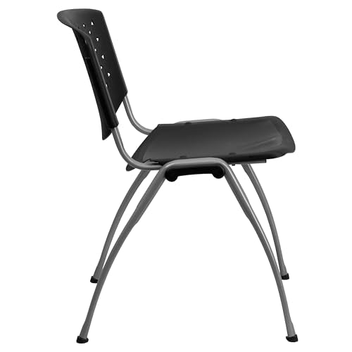 EMMA + OLIVER Home and Office Black Plastic Stack Chair with Perforated | Powder Coated, 880 LBS. Weight Capacity - color: Black