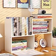 Adjustable Desktop Bookshelf & Desk Organizer Shelf, Counter Top Free Style Display Shelf Rack, Office Supplies Storage Shelf for Desk, Small Desk Hutch Top of Desk Organizers and Accessories