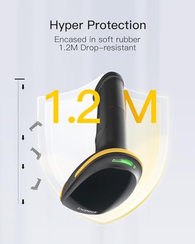 Inateck 1D Barcode Scanner, Wireless Bluetooth Handheld, 2000mAh Battery | USB Wired Mode, APP & SDK Configuration, 3-Month Battery per Charge, Reads Damaged & Dirty 1D Barcodes - style: Scanner