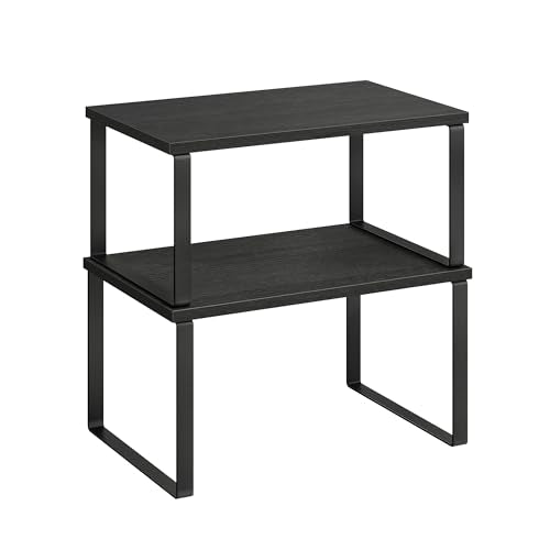 SONGMICS Cabinet Organizer Shelf, Set of 2 Kitchen Counter Shelves, Kitchen Storage, Spice Rack, Stackable, Expandable, Metal and Engineered Wood, 11.7 Inches, Ink Black and Charcoal Black UKCS02B01 - color: Ink Black + Charcoal Black, size: 11.7"w
