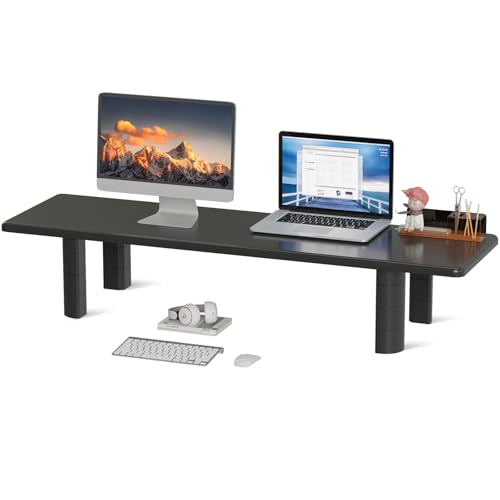 suptek Dual Monitor Stand Riser, 32.28" Large Stands for 2 Monitors | Wooden Desktop Organizer Shelf for Office Desk Computer, TV, Laptop