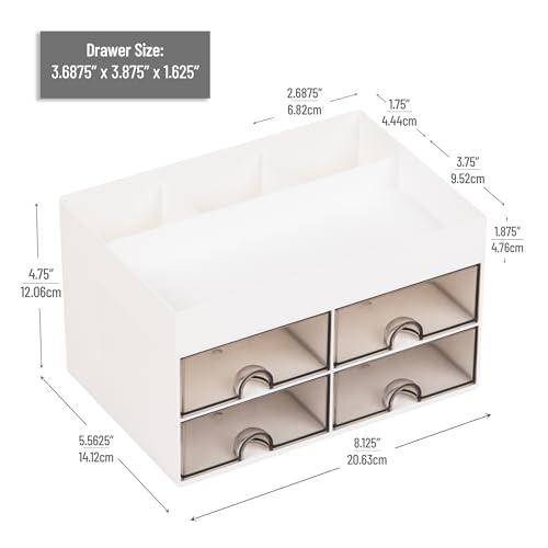 Mind Reader Craft Supply Organizer with Top Tray and 4 Drawers, Desktop Storage for Pens, Scissors, Tape, Beads and Accessories, Plastic, White - color: White Craft Organizer with 4 Drawers