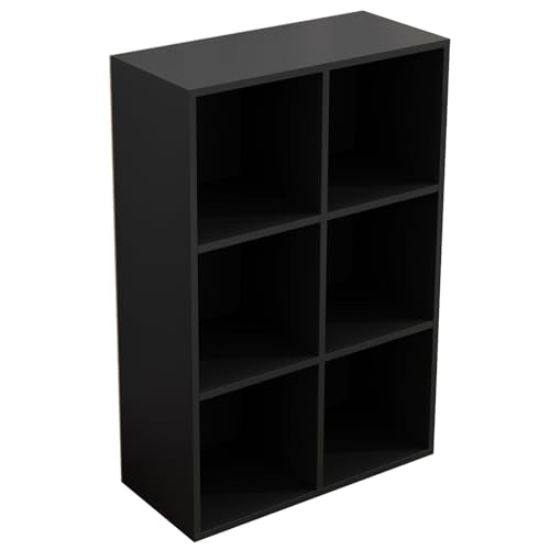 6-Cube Storage Shelf Bookcase, Black | Wooden 3-Tier Open Bookshelf, Fits 11×11" Bins, Vertical or Horizontal Use, Full Back Panels, For Home Office - color: Black, size: 6-Cube